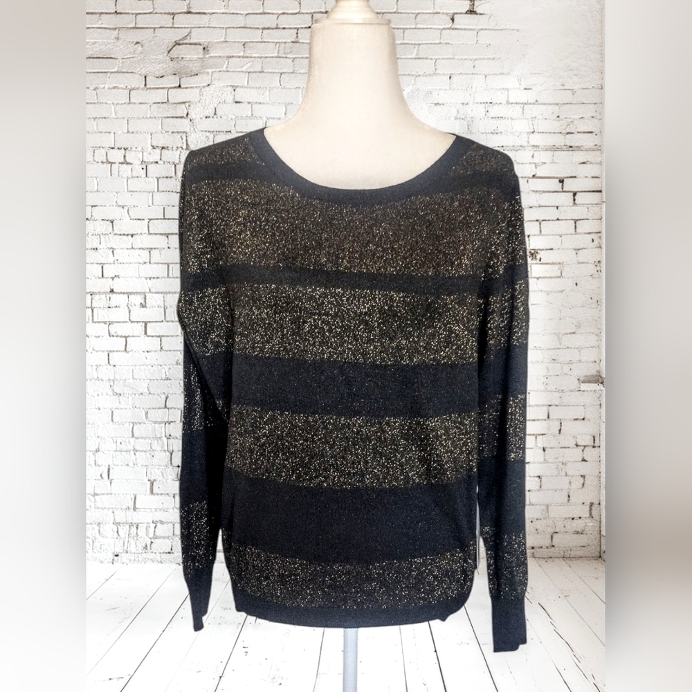 Worthington Black and Gold Striped Sweater Size Large